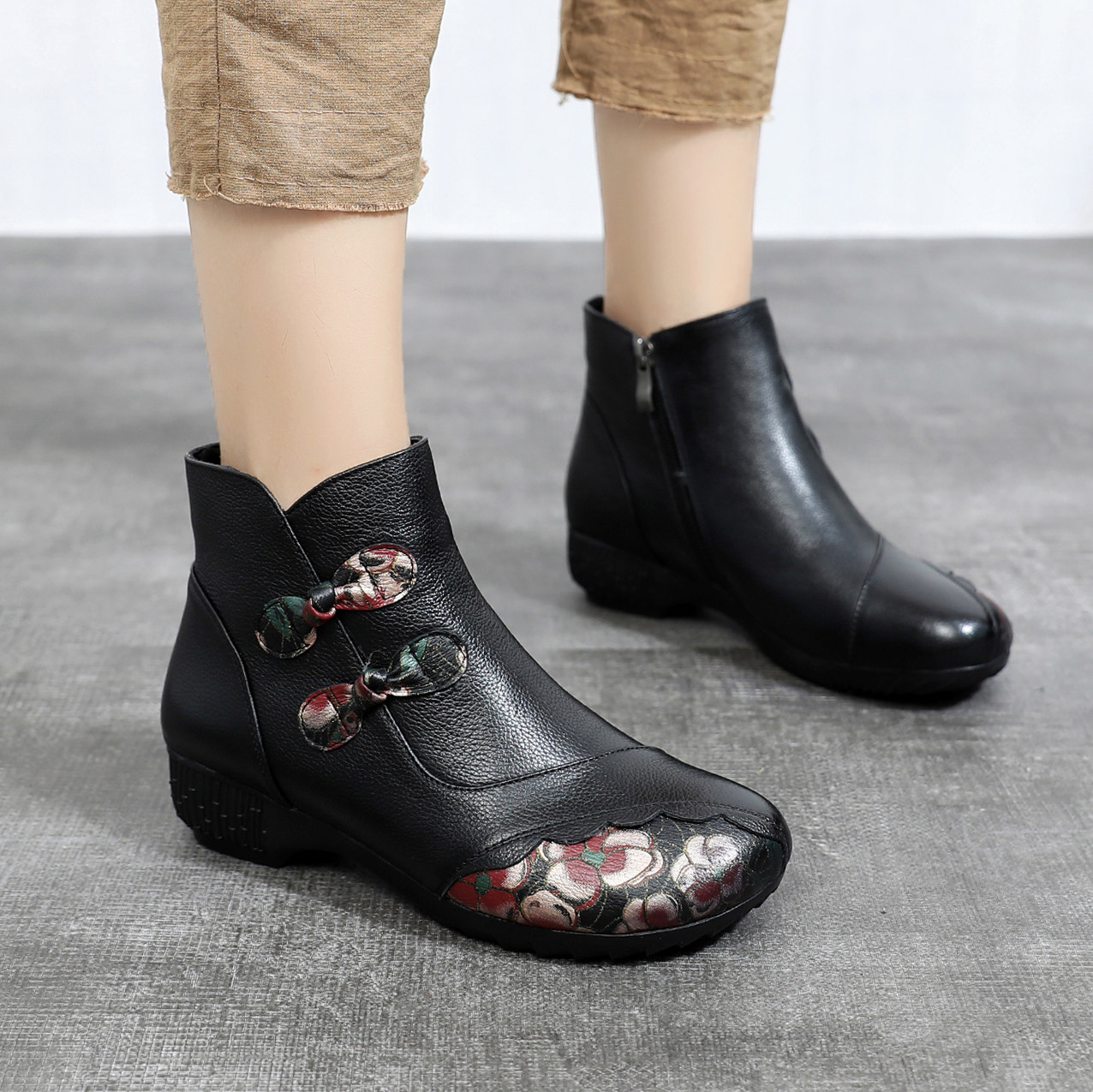 妈妈短靴春秋款真皮复古民族风大码2024软底平底中老年冬季棉鞋女,女鞋,马丁靴,淘宝优惠券,粉丝福利购,淘宝优惠卷