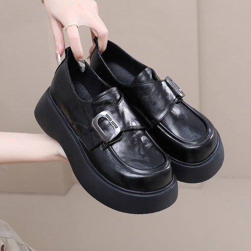 乐福鞋女大码真皮厚底英伦风女鞋