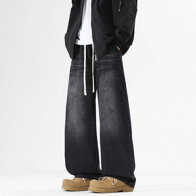 CYDCLUB 水洗做旧猫须纹牛仔裤抽绳垂感春秋宽松直筒潮牌长裤,男装,卫裤,淘宝优惠券,粉丝福利购,淘宝优惠卷
