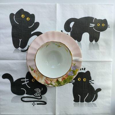 Cute Black Cat Paper Napkins Party Decoupage 可爱猫咪餐巾纸