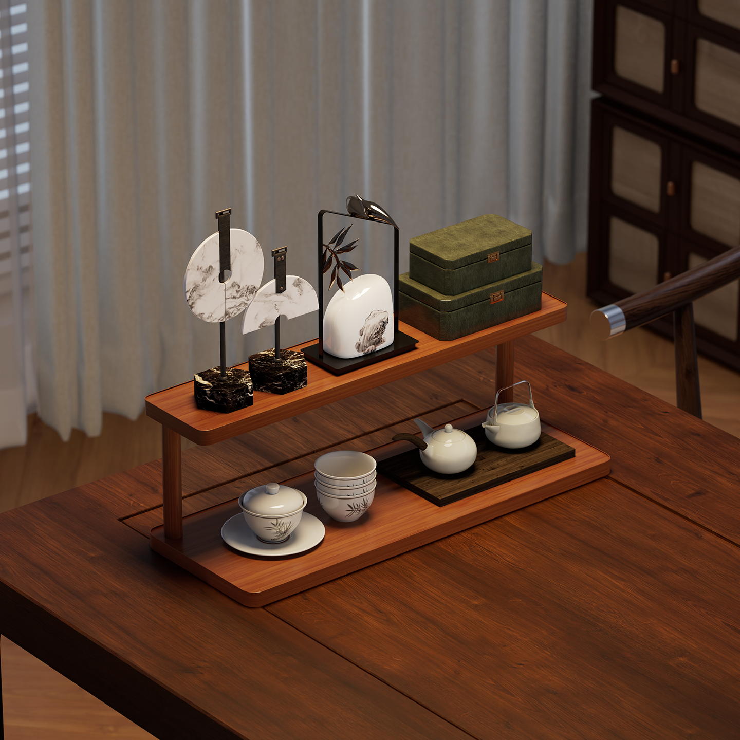 博古架桌面置物架茶杯架子新中式茶桌上茶具茶壶展示架茶叶收纳架