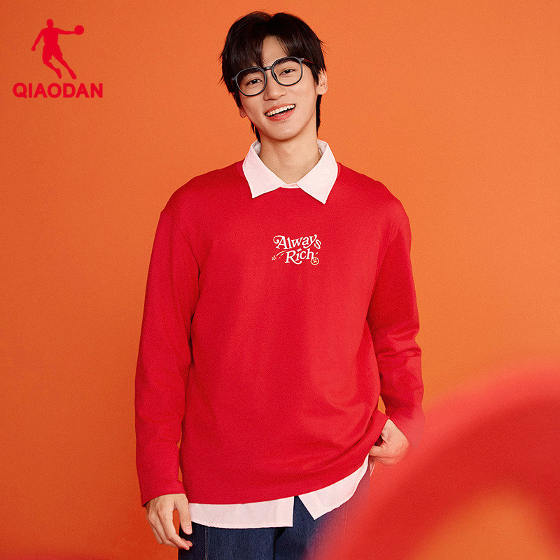 乔丹红色长袖运动T恤男士2026春季新款马上有钱马新年本命年卫衣