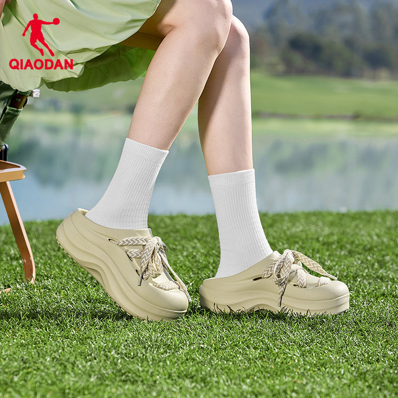 乔丹汉堡厚底增高拖鞋女凉鞋2026夏季新款透气软底运动鞋子洞洞鞋