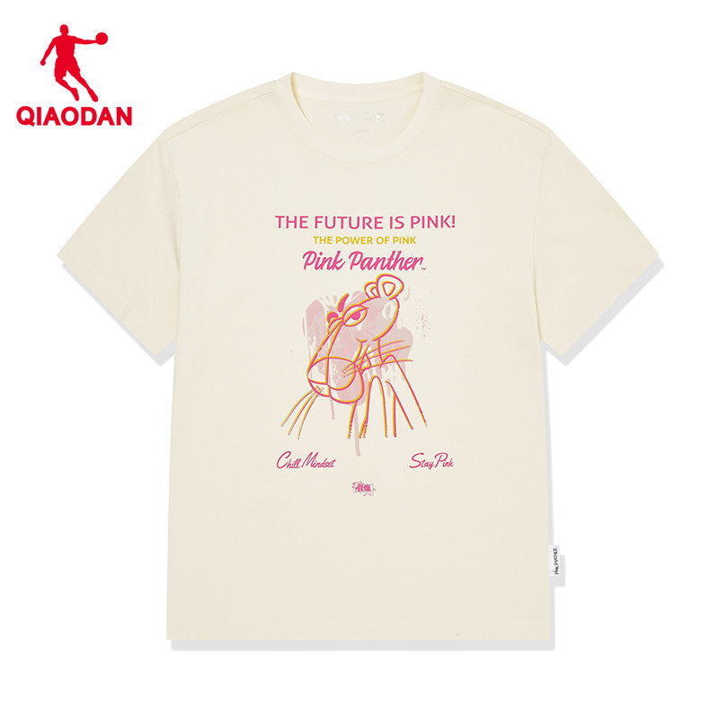 乔丹粉红豹联名款短袖T恤男2025冬季新款纯棉透气宽松情侣上衣女