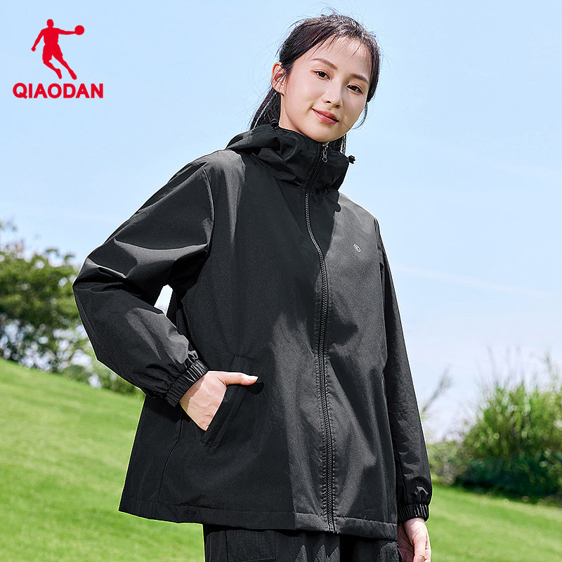 乔丹梭织风衣女2025冬季新款女士防风户外骑行垂钓连帽夹克外套女