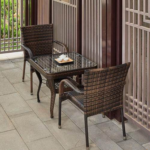 凝企藤椅三件套阳台桌椅休闲椅户外客厅藤椅子茶几转椅圆桌五件套