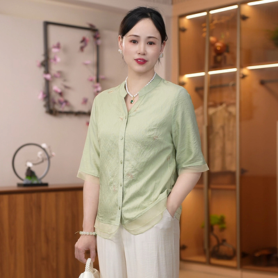 【趣韵江南】妈妈装夏季休闲宽松上衣套装中老年女薄款刺绣小衫