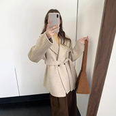 2025新款 双面羊毛大衣秋冬韩版 宽松休闲毛呢小个子大翻领外套现货
