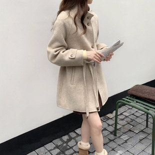 2025秋冬中长款双面毛毛呢外套女名媛立领小个子短款呢子大衣