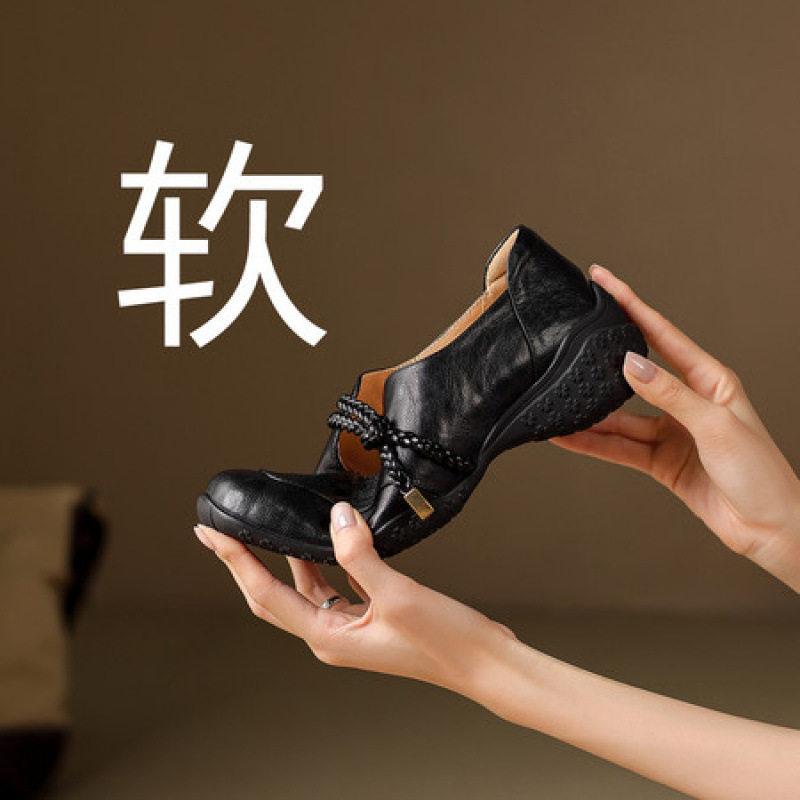 羊皮版~百搭真皮复古一脚蹬乐福鞋女通勤百搭厚底休闲运动小皮鞋