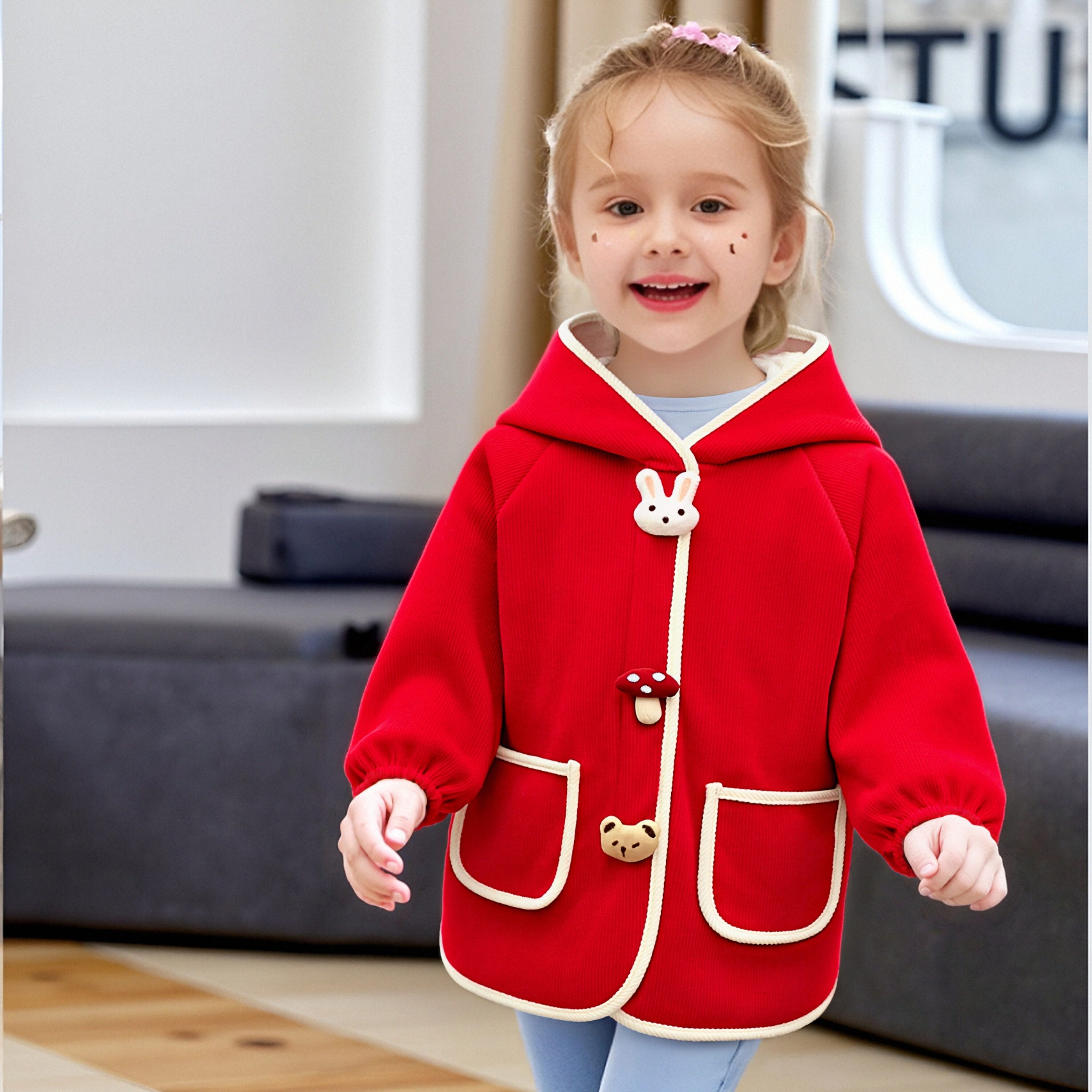 女童羽绒服罩衣儿童灯芯绒外穿拉链新年红外套加绒中大童防脏护衣,童装/婴儿装/亲子装,反穿衣/罩衣,淘宝优惠券,粉丝福利购,淘宝优惠卷