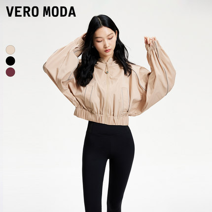 Vero Moda奥莱夹克短外套女春秋新款宽松休闲撞色连帽短款大衣
