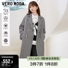 Vero 复古双排扣千鸟格宽松外套上衣女 Moda奥莱毛呢大衣春秋新款