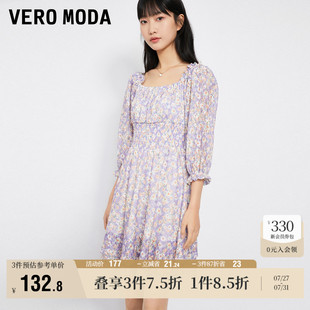 印花女 Vero Moda奥莱连衣裙子夏季 新款 甜美小清新碎花方领七分袖