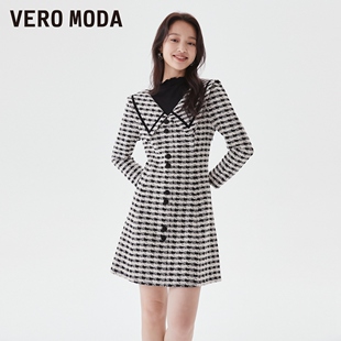 Vero 优雅格纹假两件收腰裙子女百搭 Moda奥莱连衣裙秋冬清仓时尚