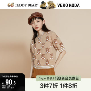 Vero Moda奥莱毛衣针织衫早春清仓泰迪熊印花圆领五分袖上衣女