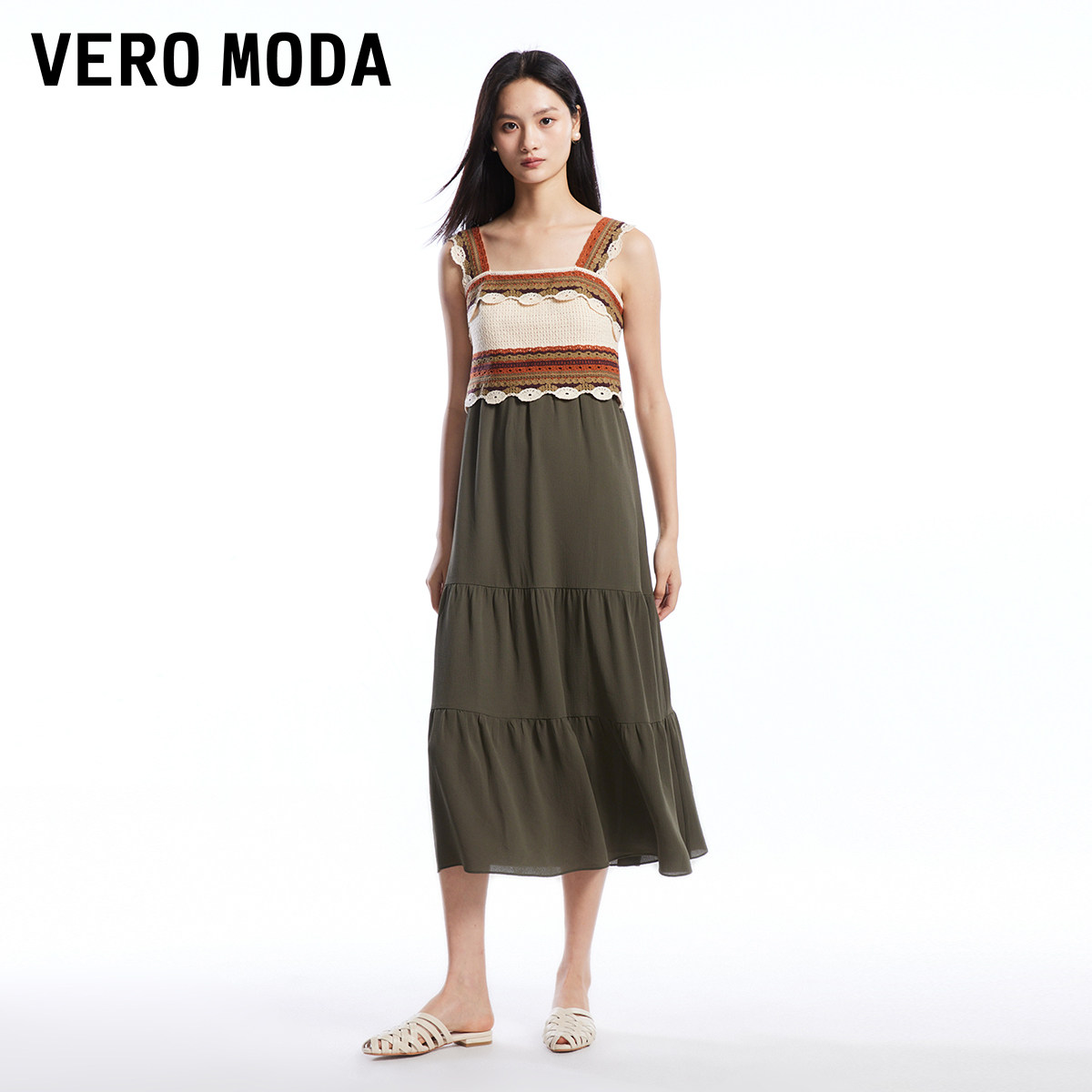 Vero Moda奥莱吊带连衣裙夏季新款钩花镂空A摆波西米亚风度