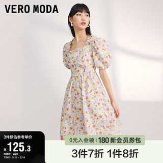 Vero Moda奥莱连衣裙子夏季清仓浪漫碎花时尚泡泡袖修身茶歇