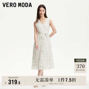 浪漫印花压褶无袖 新款 V领度假风高级 Moda奥莱连衣裙2025秋季 Vero