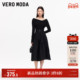 新款 Vero Moda奥莱连衣裙女2025秋季 一字肩腰带拼接针织裙优雅