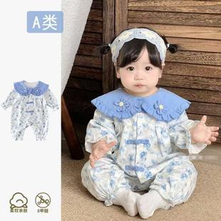 春装 连体衣女婴儿衣服宝宝满月百天洋气公主哈衣新生儿春秋外出服