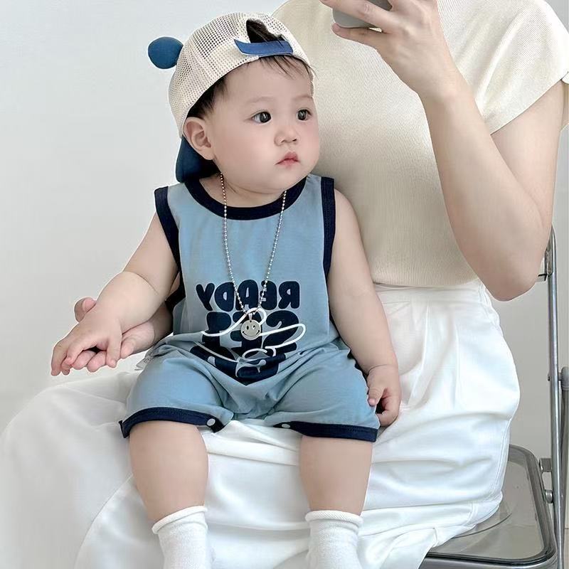 夏装字母爬爬服薄款婴儿衣服宝宝连体衣2025新款哈衣婴幼儿连体衣
