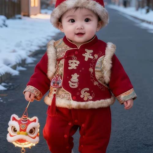 中国风新生婴儿冬装连身衣