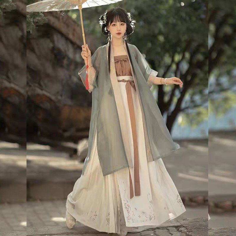 MIDU  송나라 수 놓은 바지 허리 길이 인쇄 고대 의상 성인 HANFU 여학생 봄 여름 스타일