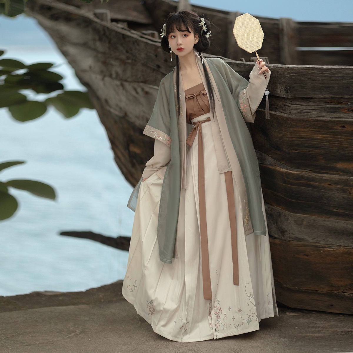 MIDU  송나라 수 놓은 바지 허리 길이 인쇄 고대 의상 성인 HANFU 여학생 봄 여름 스타일