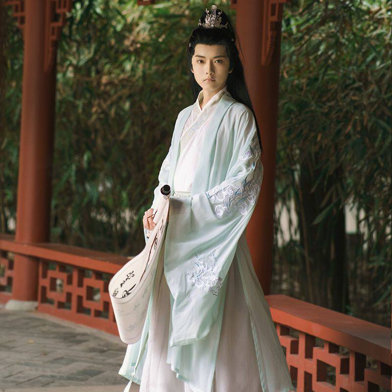 MIDU 오리지널 정통 HANFU 남성 WEI-JIN 크로스 칼라 허리 길이 대형 소매 셔츠 신선하고 우아한 요정 같은 학생 HANFU 남성