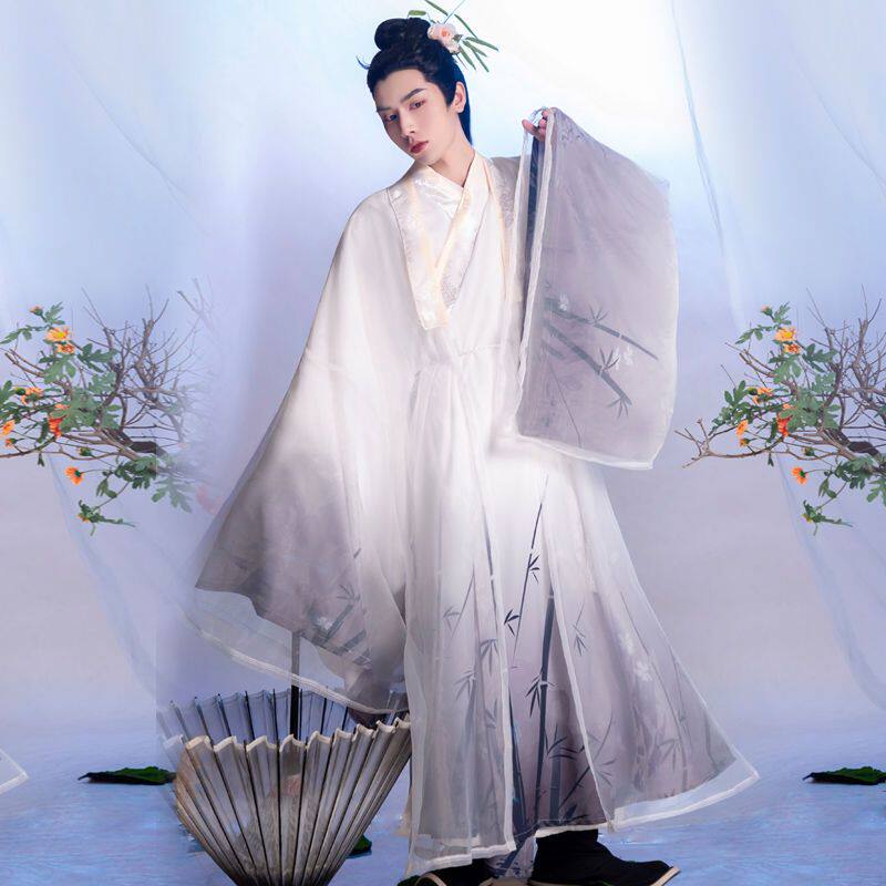MIDU 오리지널 HANFU 오리지널 [스타] 프린트 명나라 망토 크로스 칼라 가을 겨울 매일 남성과 여성을위한 같은 스타일
