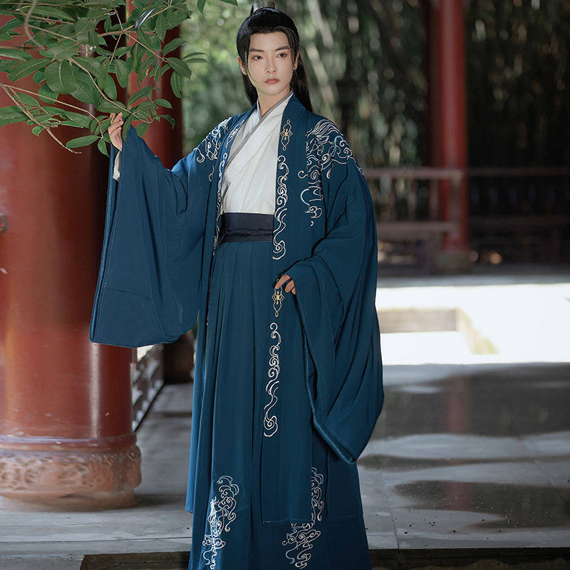 MIDU [RED HERON] 남성과 여성 크로스 칼라 HANFU 허리 길이 WEI와 JIN 큰 소매 셔츠 수 놓은 커플 학생 정장 교복