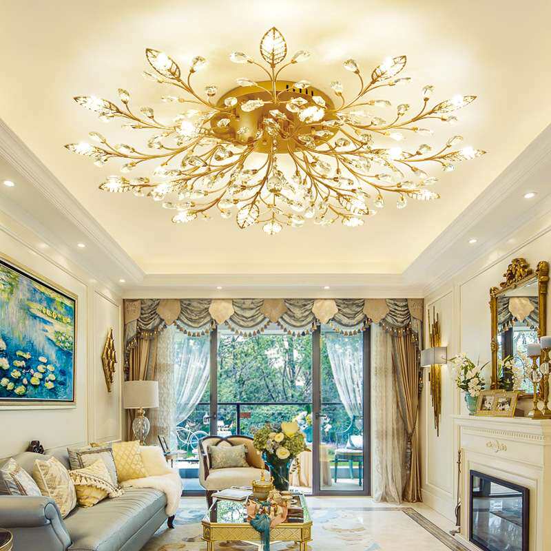客厅灯LED卧室水晶金色欧式轻奢家用满天星创意吸顶吸顶灯调光