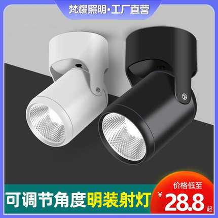明装射灯led天花灯店铺商用cob轨道灯家用可调角度小吸顶