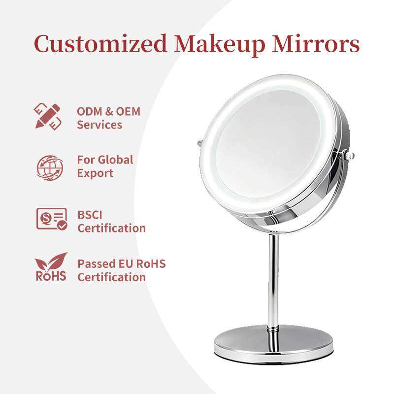 led化妆镜子带灯双面台式放大镜子时尚圆形化妆镜感