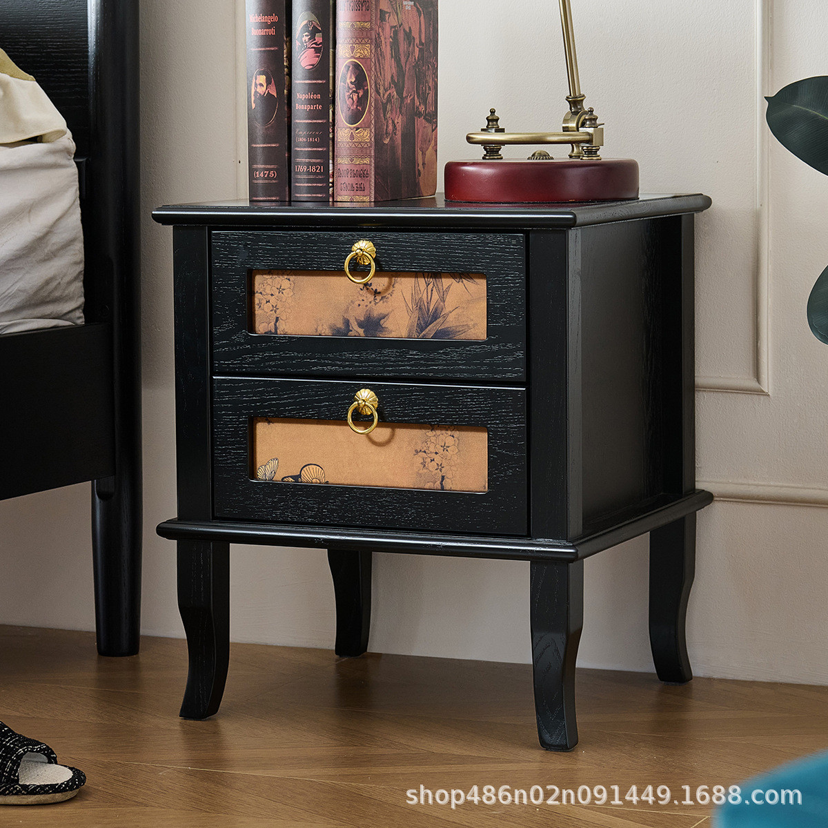 法式中古风实木床头柜香云纱美式复古床边柜抽屉储物收纳柜小户型