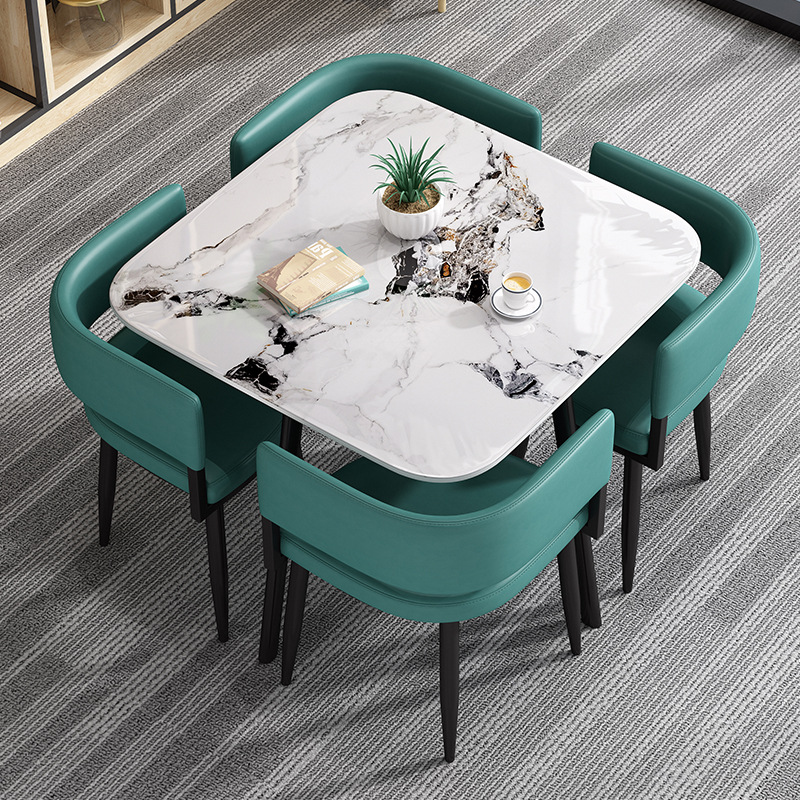 轻奢岩板简约休闲洽谈桌椅组合接待会客办公咖啡小圆桌餐桌方桌