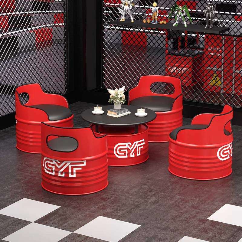 工业风油桶桌椅沙发酒吧卡座奶茶店办公室休息区铁艺茶几桌椅组合