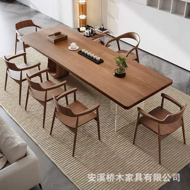 新中式实木大板茶台茶桌椅组合现代简约办公室家用客厅会客泡茶桌