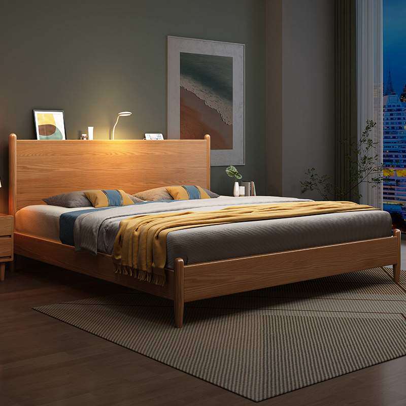 北欧实木床 1.5m小户型现代简约卧室白蜡木1.8米日式原木风双人床