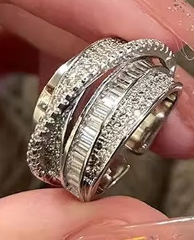 交叉风戒指韩国开口锆石镂空轻奢