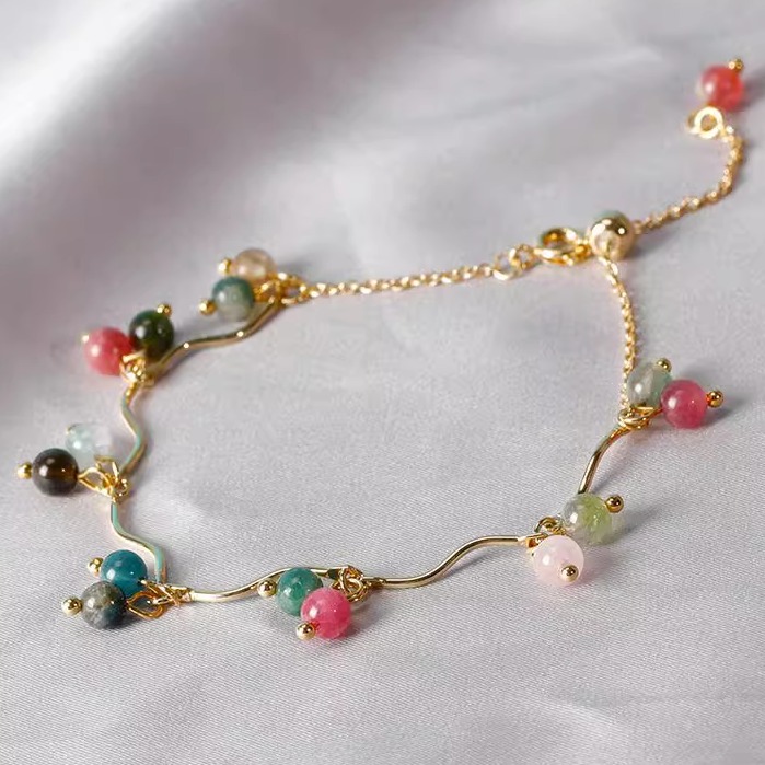 碧玺巴度礼物冷淡草莓女水晶酒红石闺蜜风月光手链手串晶石榴石