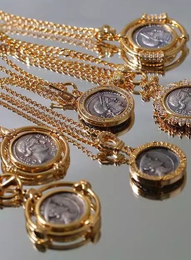 潮流链条项链简约古币精工圆牌