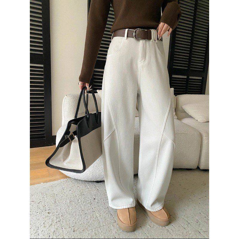 斜含加绒缝司南腰带设计感 立裁 解构高腰阔腿牛仔裤 弯刀SN8359,女装/女士精品,牛仔裤,淘宝优惠券,粉丝福利购,淘宝优惠卷