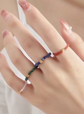 S925极细天然mm彩虹迷你银戒子