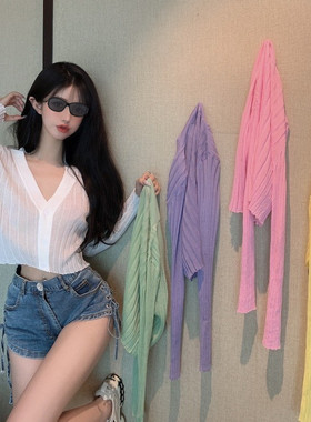 Summer V-neck sunscreen clothing, women's slim fit cardigan