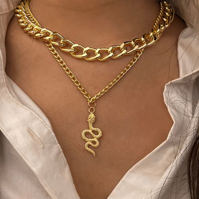 New snake pendant necklace punk double clavicle chain women