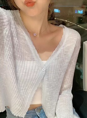 Summer V-neck knitted cardigan, women's short air-condition