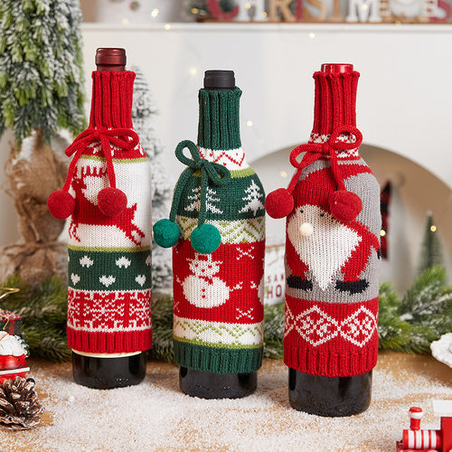 Christmas Old Man Tree Wine Bottle cover hat Desktop Decorat