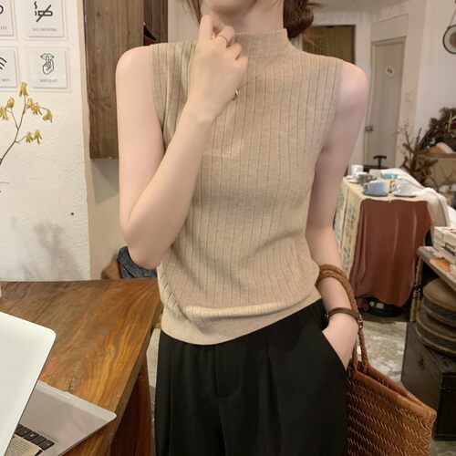 Summer Knitted Strap Small Vest, Women's Sleeves Bottom top